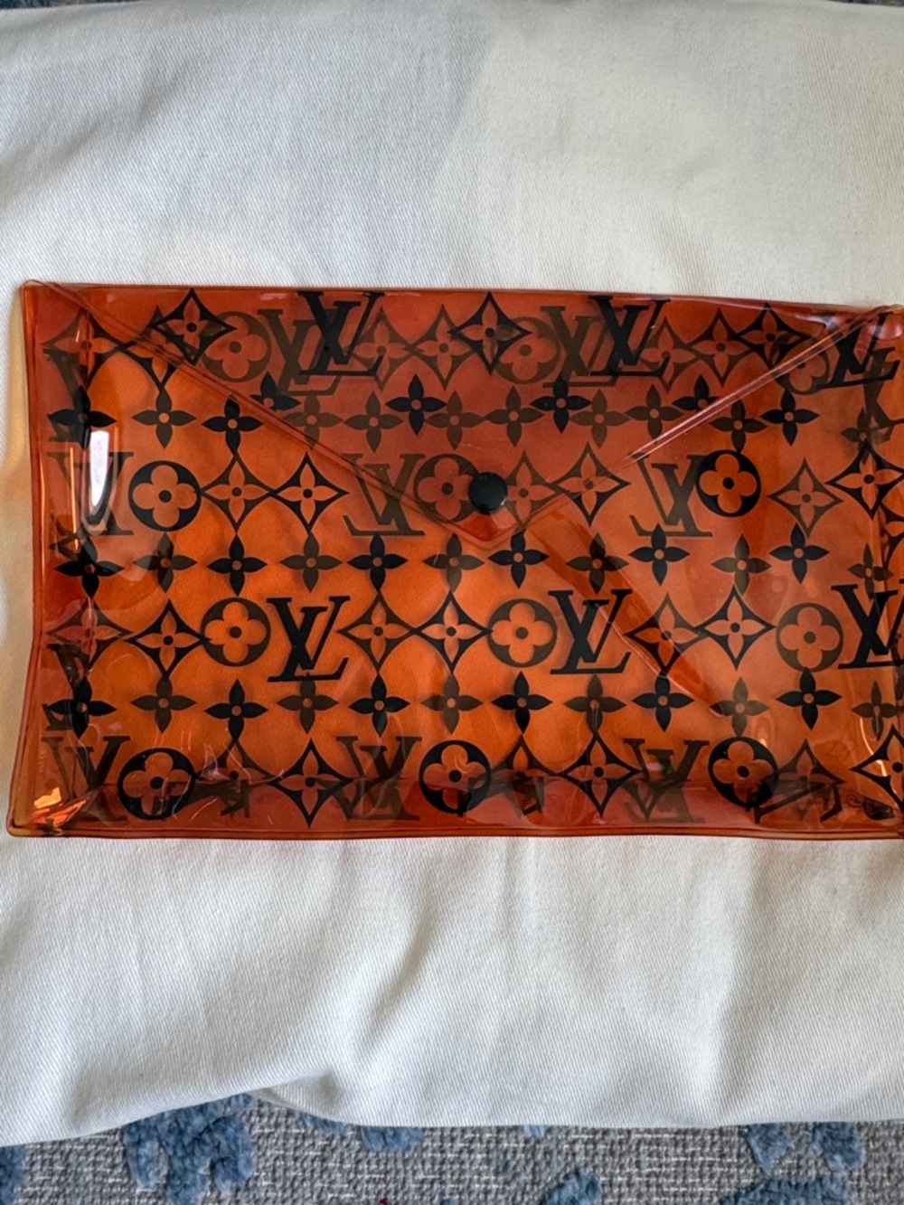 Louis Vuitton Orange Clear Monogram Envelope Pouch with Black Print